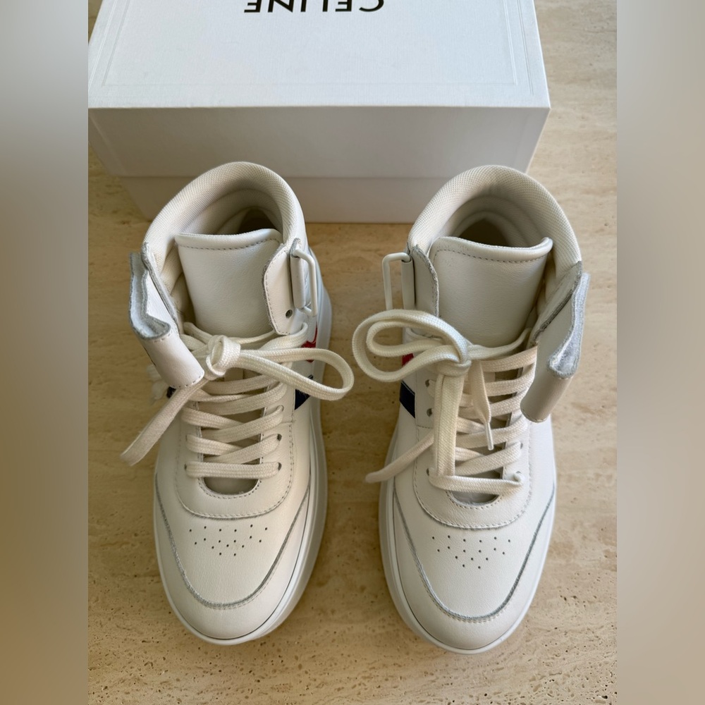 New Celine Mid Lace-up White Calf Skin Sneakers Size:37 - Picture 9 of 16